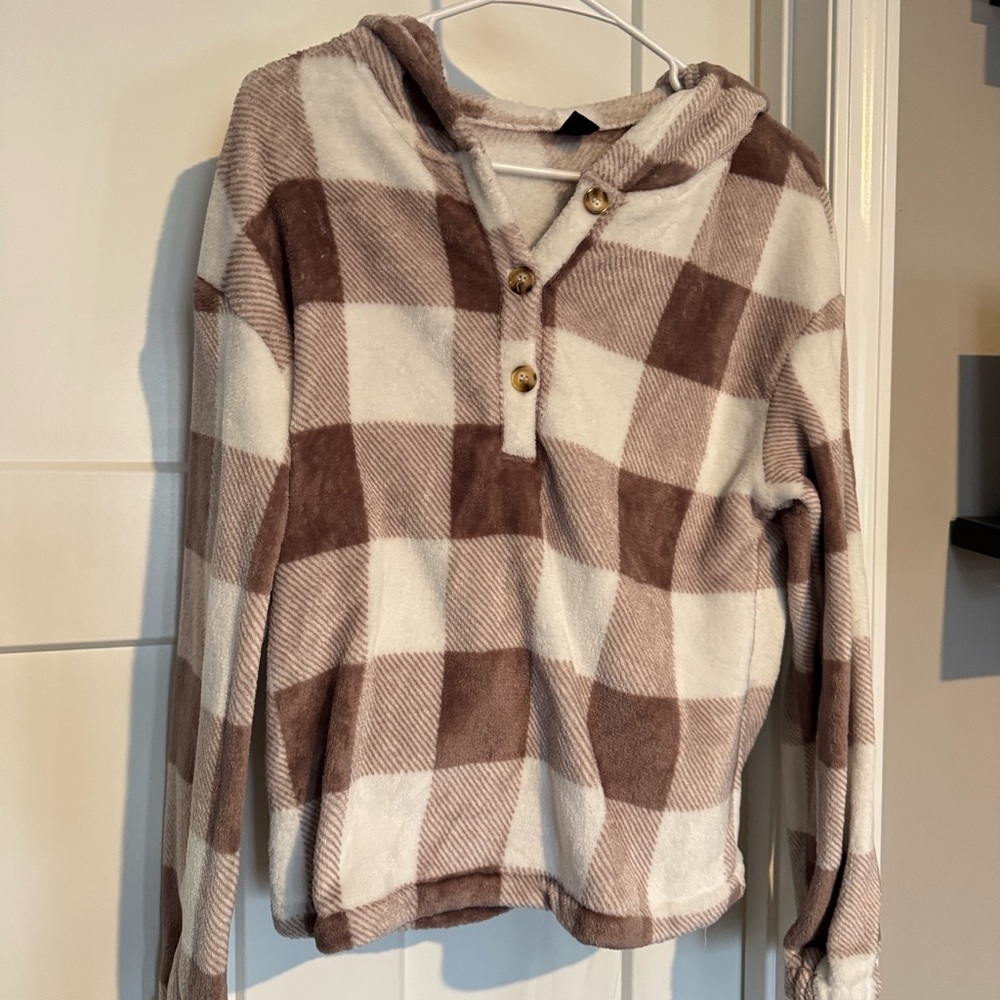 Plaid Brown and Cream Women's Sweater